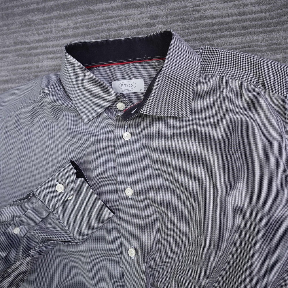 Eton Shirt Men Button Up Gray Contemporary Romania Made Long Sleeve Cotton 17 43